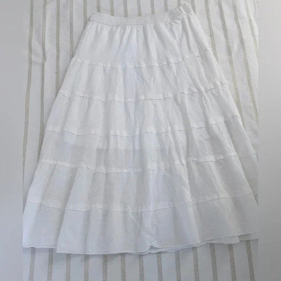 Studio West White Swiss Dot Tiered Midi Skirt Size Small Elastic Waist - Picture 2 of 6